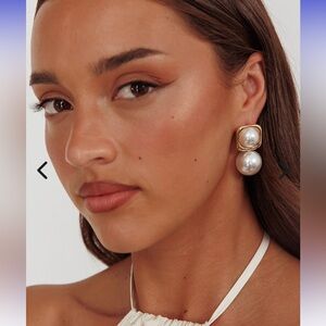 Clara Square Pearl Drop Earrings Gold Pearl